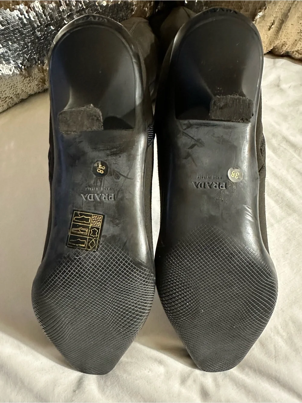 Prada Black Stretch Over-the-Knee Kitten Heel Boots